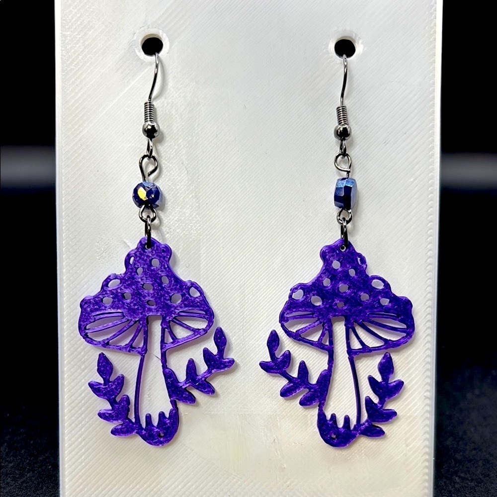 Purple Mushroom Earrings - Picture 4 of 6